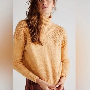 Free People Bradley Camel Heather Turtleneck Cropped Sweater Size S